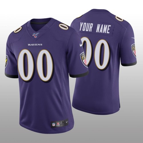 Men's Baltimore Ravens Custom Purple Vapor Limited 100th Season Jersey