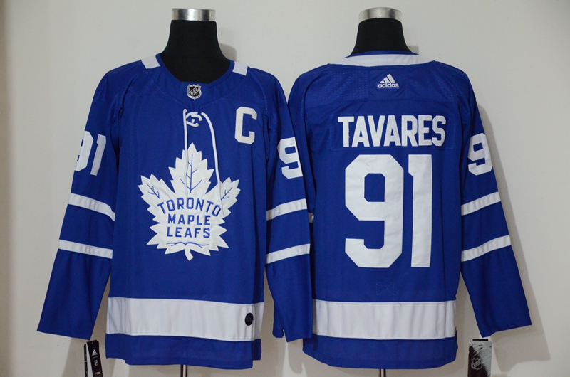 Men's Toronto Maple Leafs #91 John Tavares with C Patch Royal Blue Home Stitched Adidas NHL Jersey