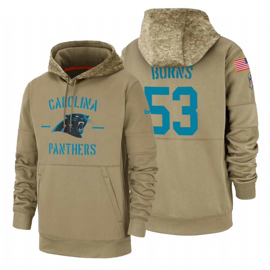 Carolina Panthers #53 Brian Burns Nike Tan 2019 Salute To Service Name & Number Sideline Therma Pullover Hoodie