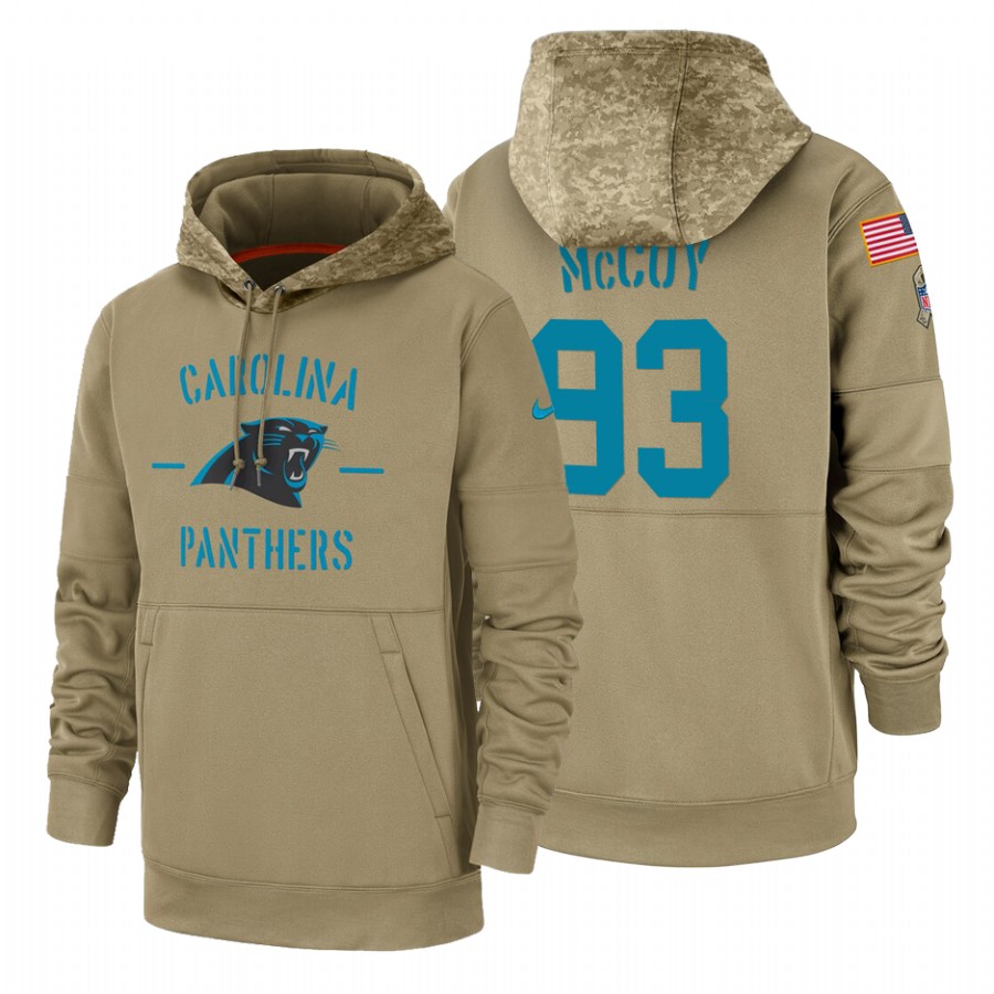 Carolina Panthers #93 Gerald Mccoy Nike Tan 2019 Salute To Service Name & Number Sideline Therma Pullover Hoodie
