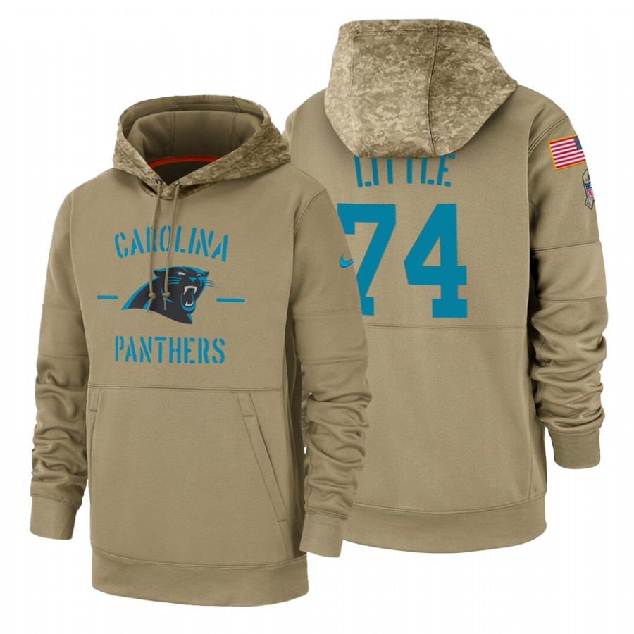 Carolina Panthers #74 Greg Little Nike Tan 2019 Salute To Service Name & Number Sideline Therma Pullover Hoodie