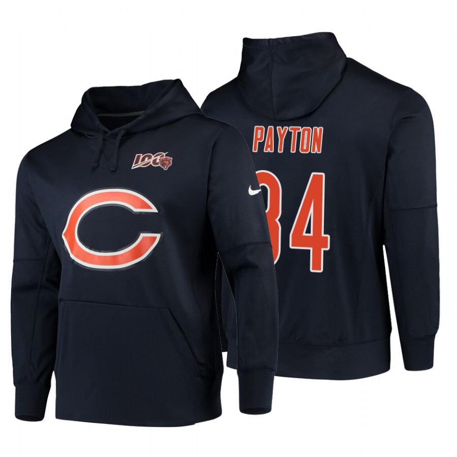 Chicago Bears #34 Walter Payton Nike NFL 100 Primary Logo Circuit Name & Number Pullover Hoodie Navy