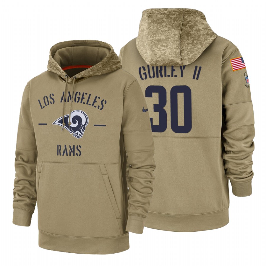 Los Angeles Rams #30 Todd Gurley II Nike Tan 2019 Salute To Service Name & Number Sideline Therma Pullover Hoodie