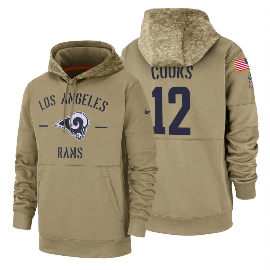 Los Angeles Rams #12 Brandin Cooks Nike Tan 2019 Salute To Service Name & Number Sideline Therma Pullover Hoodie