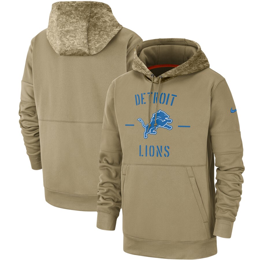 Men's Detroit Lions Nike Tan 2019 Salute to Service Sideline Therma Pullover Hoodie