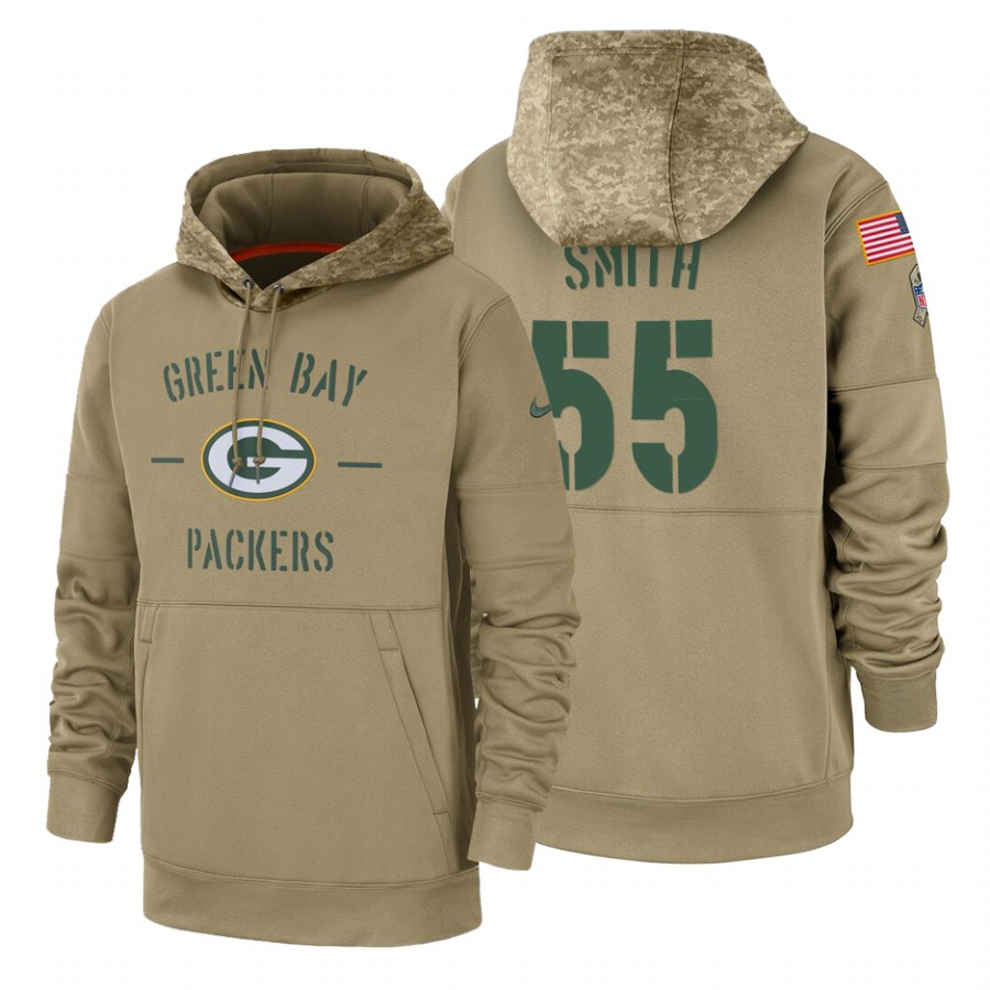 Green Bay Packers #55 Za'Darius Smith Nike Tan 2019 Salute To Service Name & Number Sideline Therma Pullover Hoodie