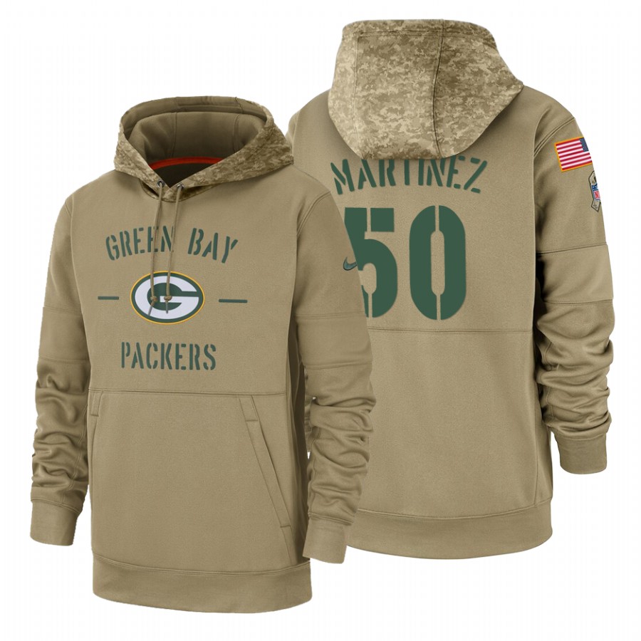 Green Bay Packers #50 Blake Martinez Nike Tan 2019 Salute To Service Name & Number Sideline Therma Pullover Hoodie