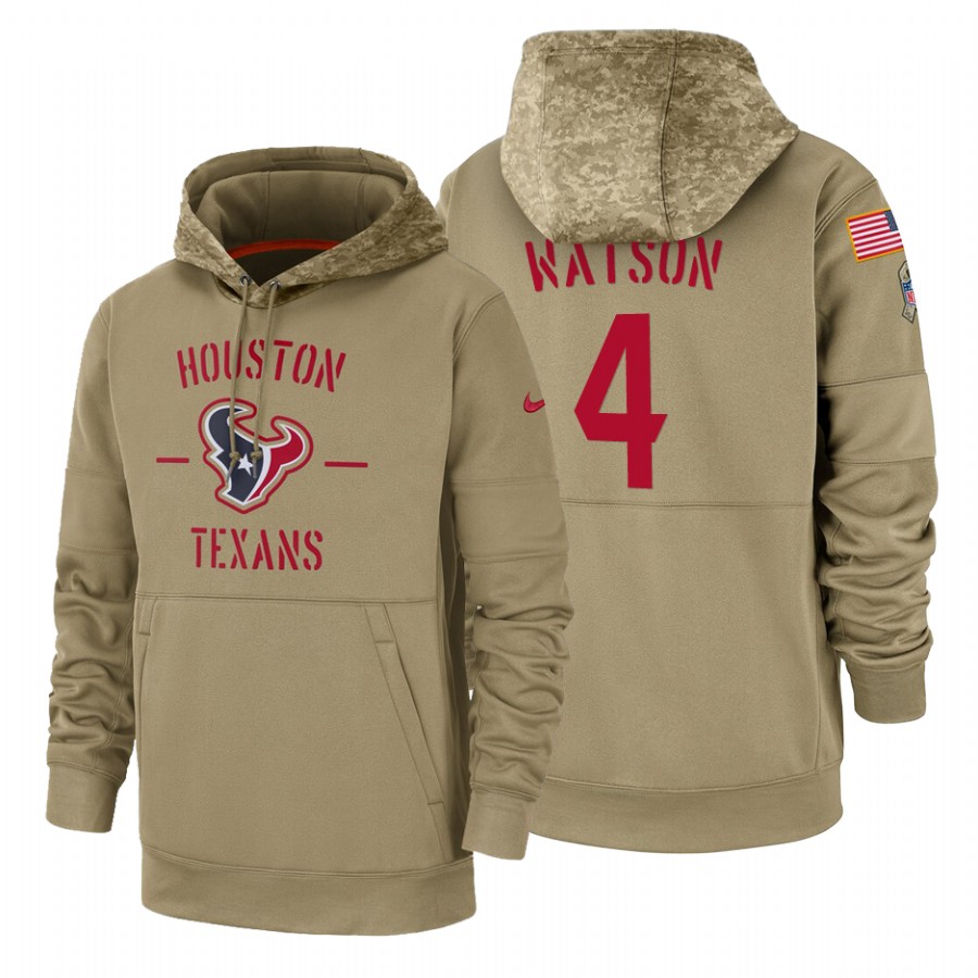 Houston Texans #4 Deshaun Watson Nike Tan 2019 Salute To Service Name & Number Sideline Therma Pullover Hoodie