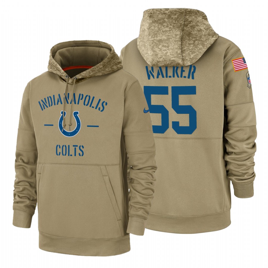 Indianapolis Colts #55 Anthony Walker Nike Tan 2019 Salute To Service Name & Number Sideline Therma Pullover Hoodie