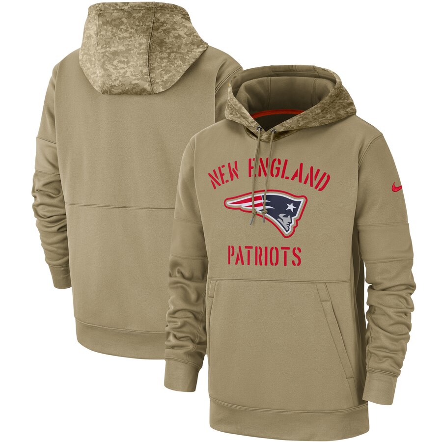 Men's New England Patriots Nike Tan 2019 Salute to Service Sideline Therma Pullover Hoodie