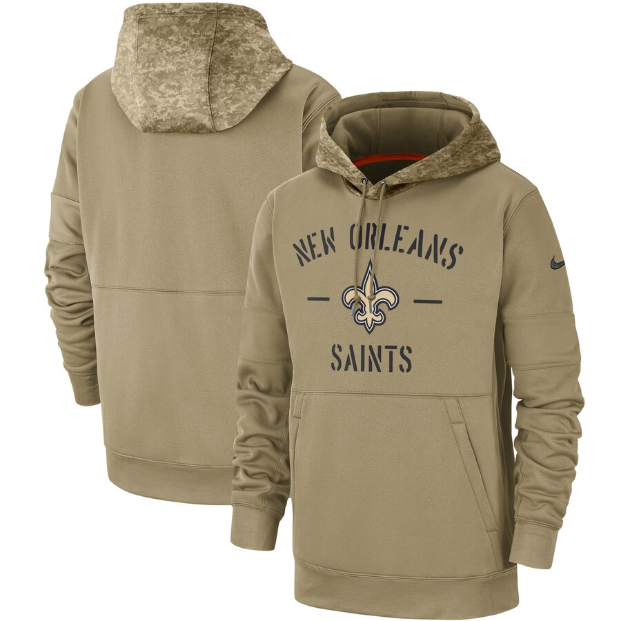 Men's New Orleans Saints Nike Tan 2019 Salute to Service Sideline Therma Pullover Hoodie