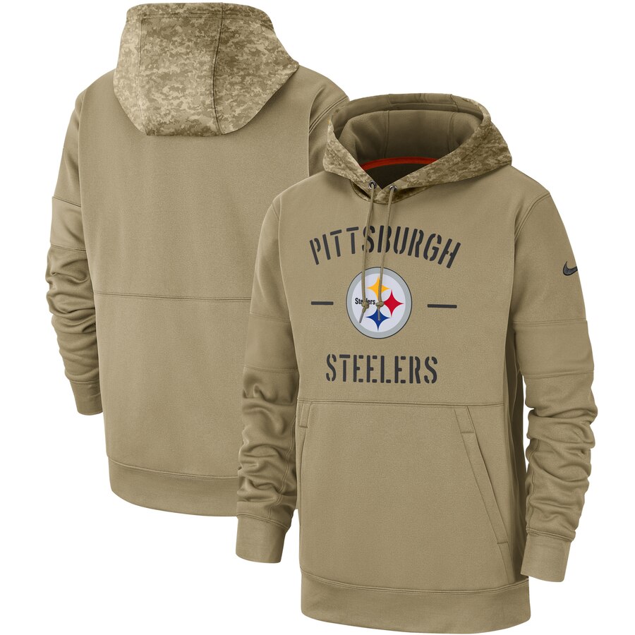 Men's Pittsburgh Steelers Nike Tan 2019 Salute to Service Sideline Therma Pullover Hoodie