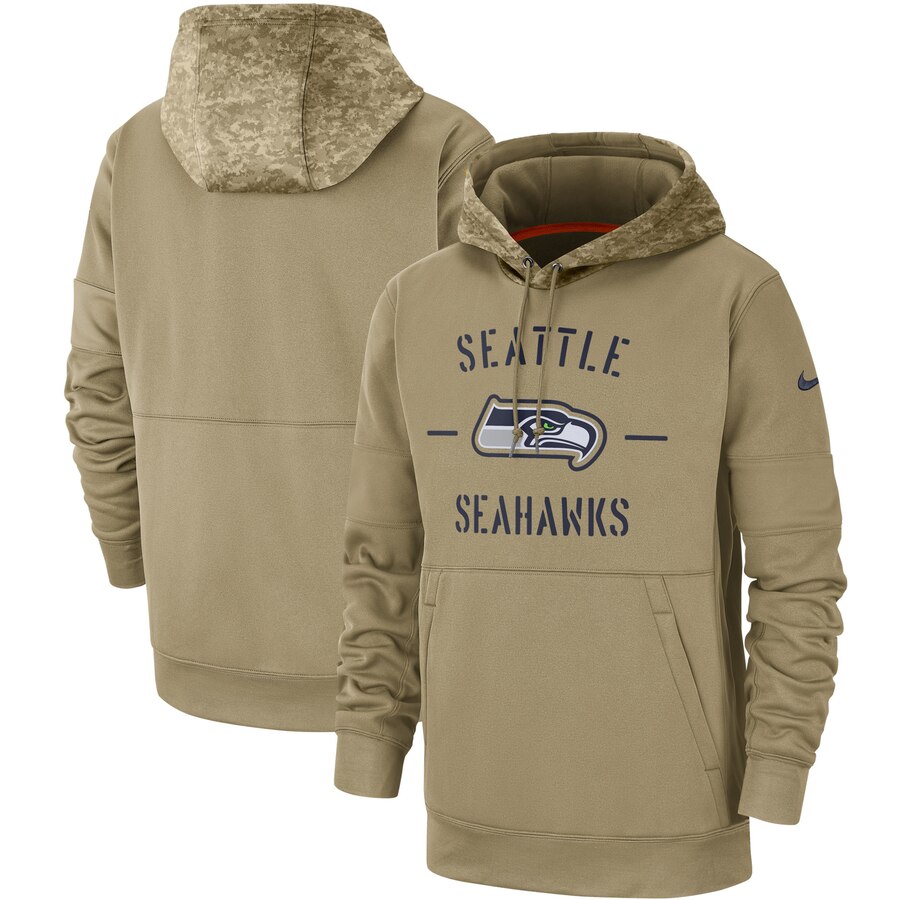 Men's Seattle Seahawks Nike Tan 2019 Salute to Service Sideline Therma Pullover Hoodie