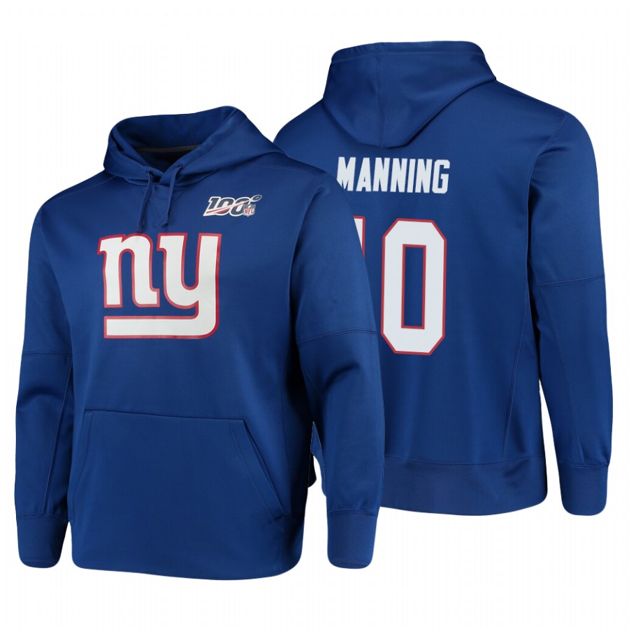 New York Giants #10 Eli Manning Nike NFL 100 Primary Logo Circuit Name & Number Pullover Hoodie Royal