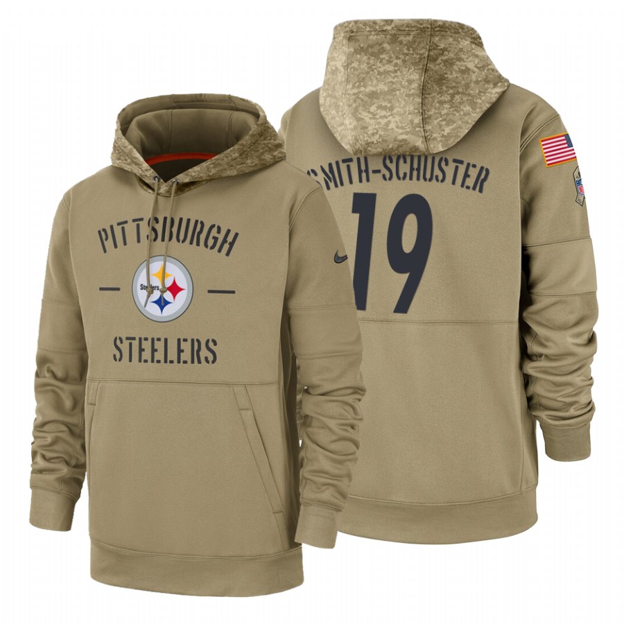 Pittsburgh Steelers #19 JuJu Smith-Schuster Nike Tan 2019 Salute To Service Name & Number Sideline Therma Pullover Hoodie