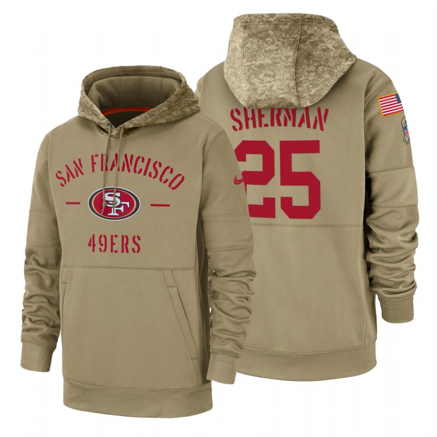 San Francisco 49ers #25 Richard Sherman Nike Tan 2019 Salute To Service Name & Number Sideline Therma Pullover Hoodie