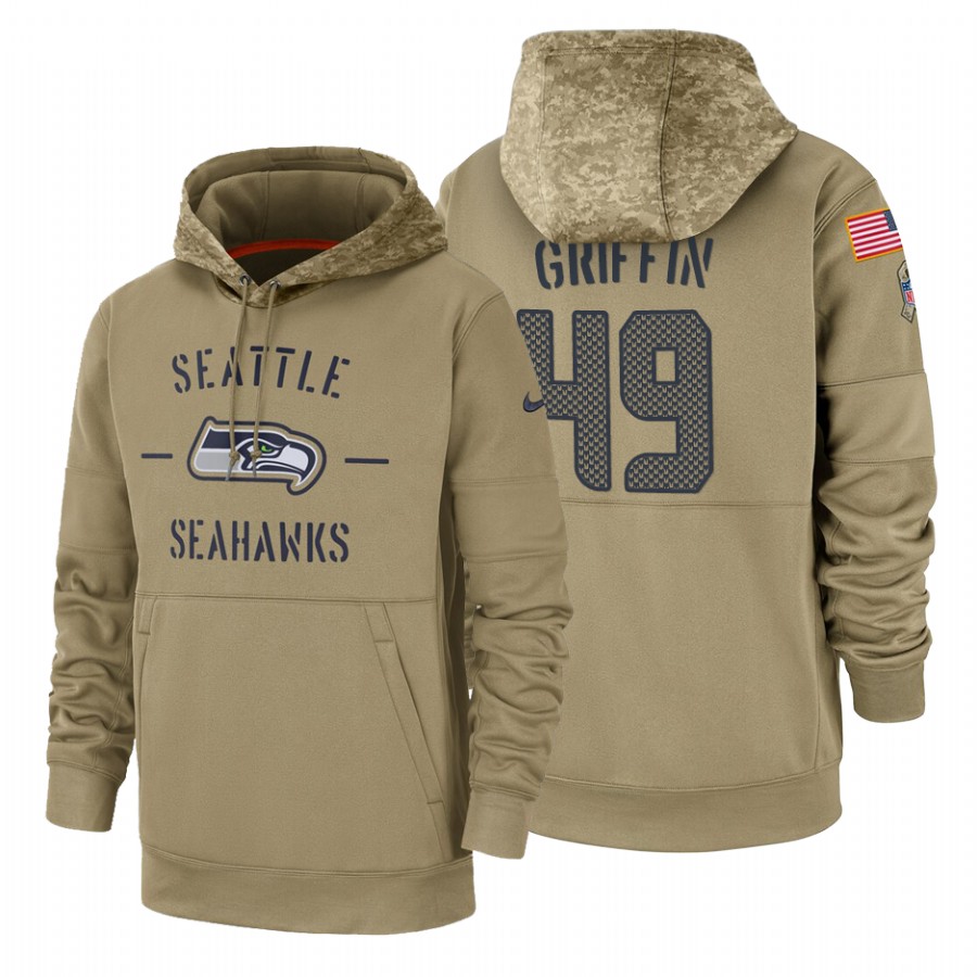 Seattle Seahawks #49 Shaquem Griffin Nike Tan 2019 Salute To Service Name & Number Sideline Therma Pullover Hoodie