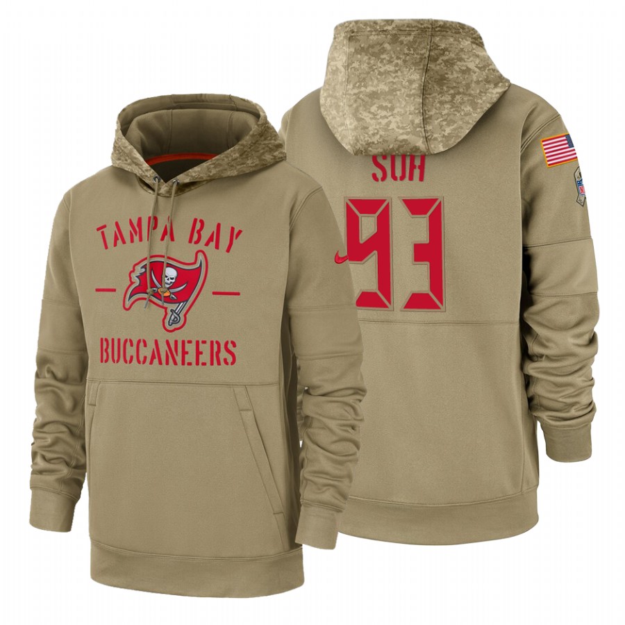 Tampa Bay Buccaneers #93 Ndamukong Suh Nike Tan 2019 Salute To Service Name & Number Sideline Therma Pullover Hoodie