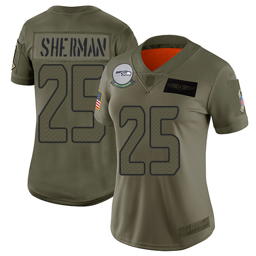 Nike Seahawks #25 Richard Sherman Camo Women's Stitched NFL Limited 2019 Salute to Service Jersey