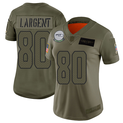 Nike Seahawks #80 Steve Largent Camo Women's Stitched NFL Limited 2019 Salute to Service Jersey