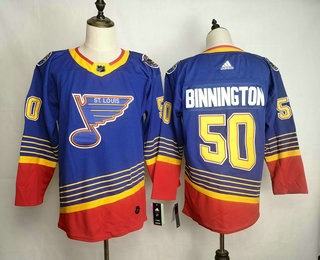 Men's St. Louis Blues #50 Jordan Binnington Blue Adidas Stitched NHL Throwback Jersey