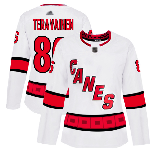 Carolina Hurricanes #86 Teuvo Teravainen White Road Authentic Women's Stitched Hockey Jersey