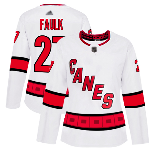 Carolina Hurricanes #27 Justin Faulk White Road Authentic Women's Stitched Hockey Jersey