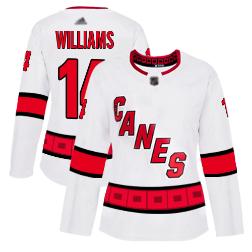 Carolina Hurricanes #14 Justin Williams White Road Authentic Women's Stitched Hockey Jersey