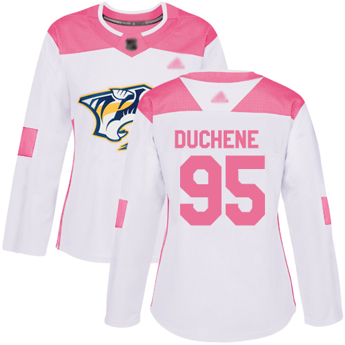 Nashville Predators #95 Matt Duchene White Pink Authentic Fashion Women's Stitched Hockey Jersey