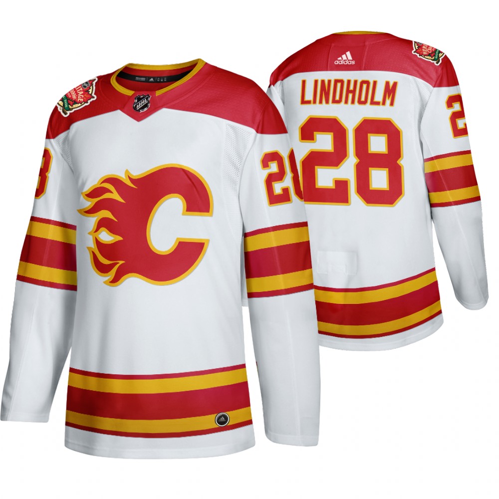 Men's Calgary Flames #28 Elias Lindholm 2019 Heritage Classic Authentic White Jersey