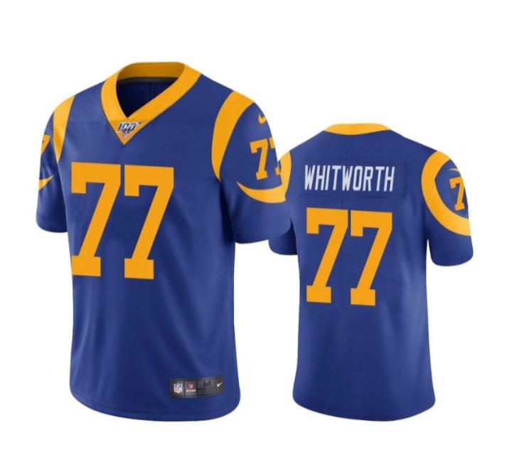 Nike Rams #77 Andrew Whitworth Royal Blue Alternate Men's Stitched NFL 100th Season Vapor Limited Jersey