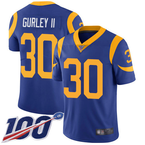 Youth Los Angeles Rams #30 Todd Gurley II Royal Blue Alternate Stitched Football 100th Season Vapor Limited Jersey