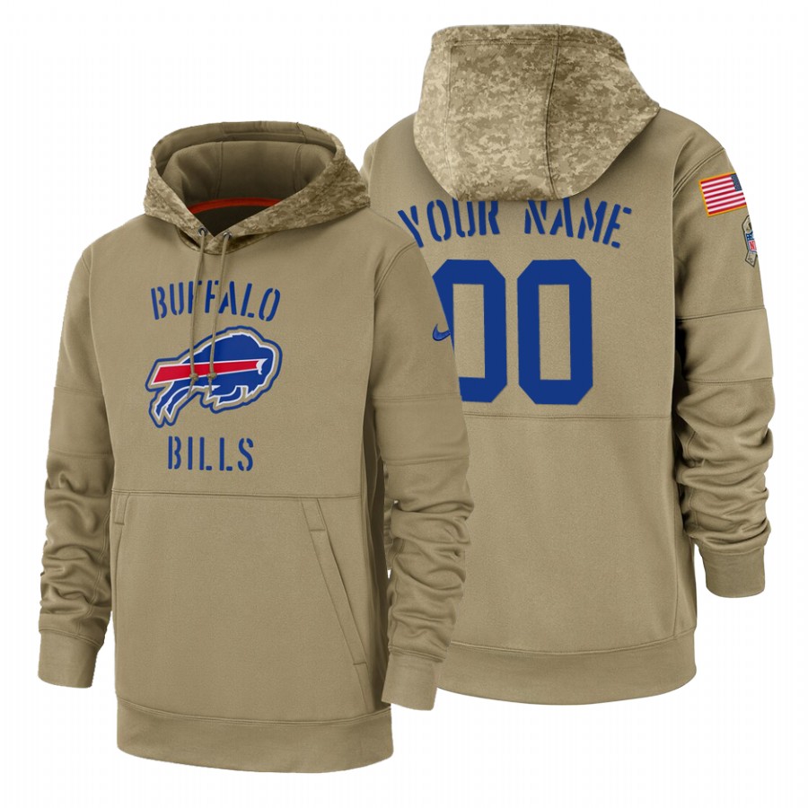 Buffalo Bills Custom Nike Tan 2019 Salute To Service Name & Number Sideline Therma Pullover Hoodie