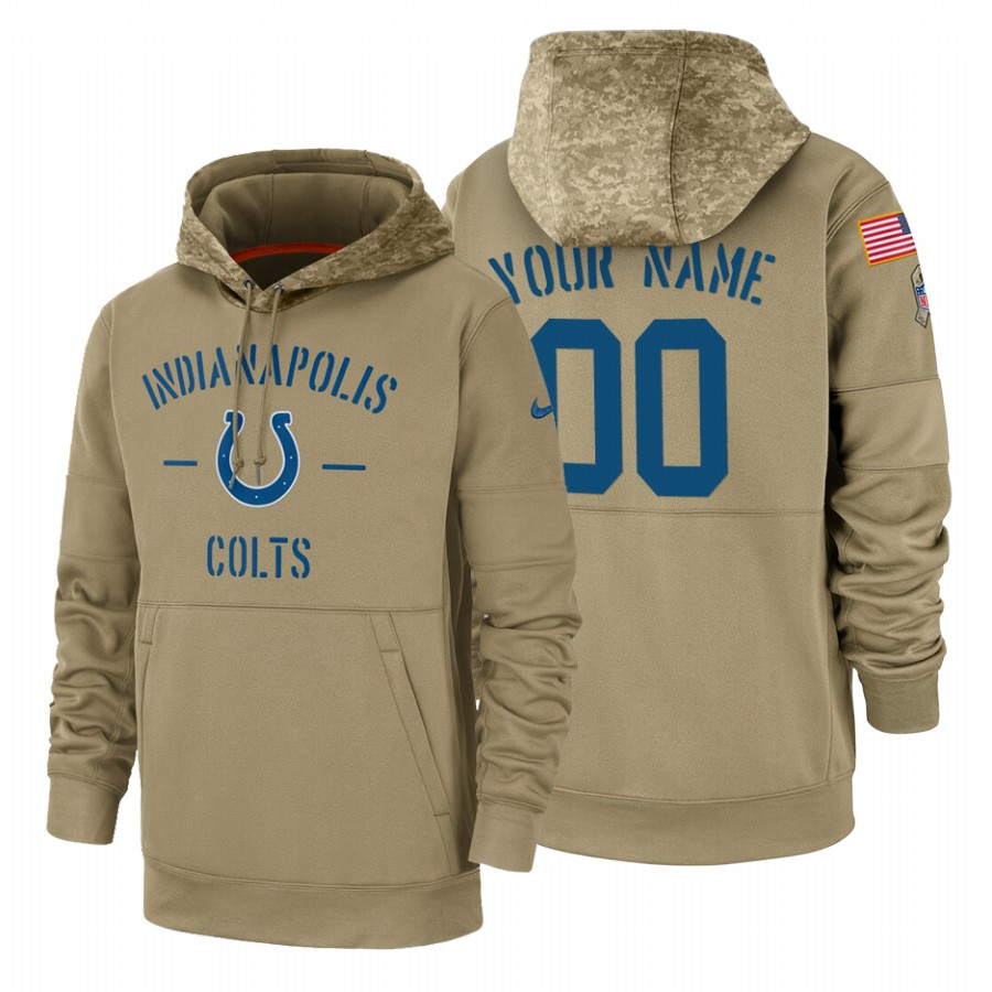 Indianapolis Colts Custom Nike Tan 2019 Salute To Service Name & Number Sideline Therma Pullover Hoodie