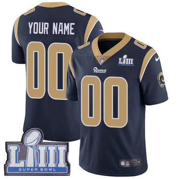 Men's Customized Los Angeles Rams Vapor Untouchable Super Bowl LIII Bound Limited Navy Blue Nike NFL Home Jersey