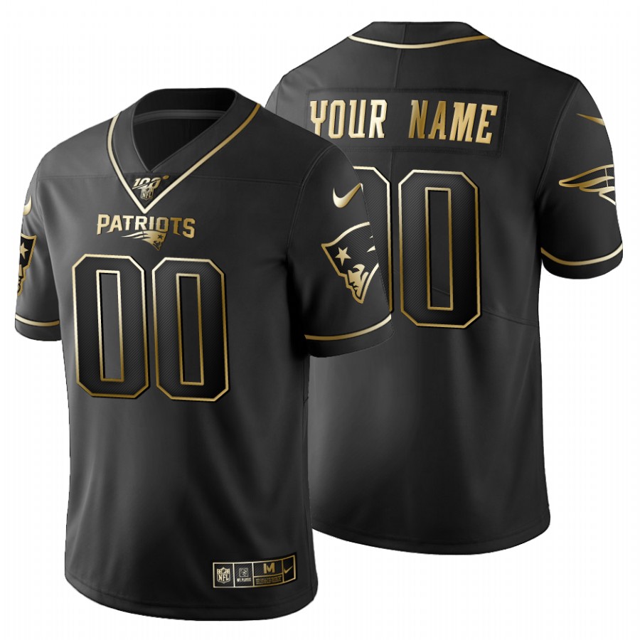 New England Patriots Custom Men's Nike Black Golden Limited NFL 100 Jersey
