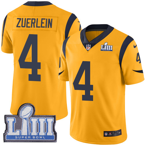 Men's Los Angeles Rams #4 Greg Zuerlein Gold Nike NFL Rush Vapor Untouchable Super Bowl LIII Bound Limited Jersey