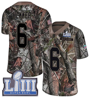 #6 Limited Johnny Hekker Camo Nike NFL Men's Jersey Los Angeles Rams Rush Realtree Super Bowl LIII Bound