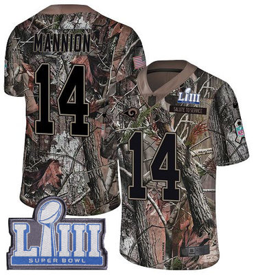 #14 Limited Sean Mannion Camo Nike NFL Men's Jersey Los Angeles Rams Rush Realtree Super Bowl LIII Bound