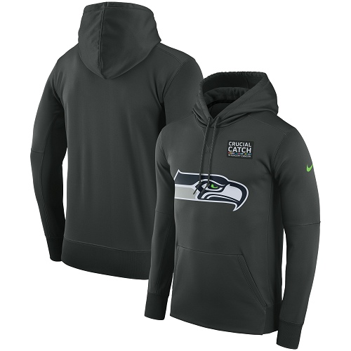 Men's Seattle Seahawks Nike Anthracite Crucial Catch Performance Pullover Hoodie
