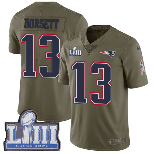 Youth New England Patriots #13 Phillip Dorsett Olive Nike NFL 2017 Salute to Service Super Bowl LIII Bound Limited Jersey
