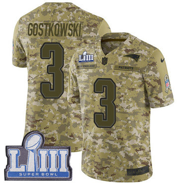 Youth New England Patriots #3 Stephen Gostkowski Camo Nike NFL 2018 Salute to Service Super Bowl LIII Bound Limited Jersey