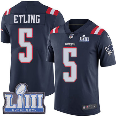 Youth New England Patriots #5 Danny Etling Navy Blue Nike NFL Rush Vapor Untouchable Super Bowl LIII Bound Limited Jersey