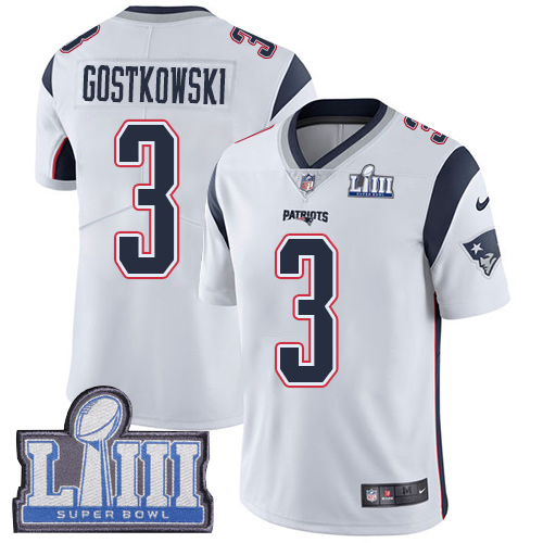 Youth New England Patriots #3 Stephen Gostkowski White Nike NFL Road Vapor Untouchable Super Bowl LIII Bound Limited Jersey