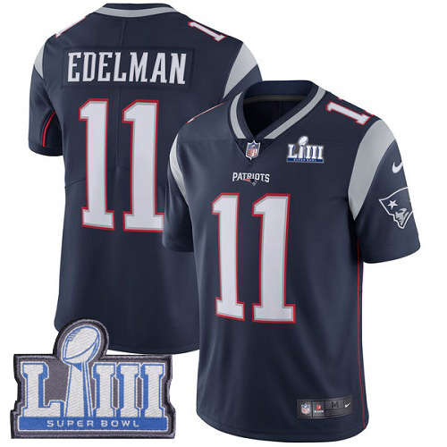 Youth New England Patriots #11 Julian Edelman Navy Blue Nike NFL Home Vapor Untouchable Super Bowl LIII Bound Limited Jersey