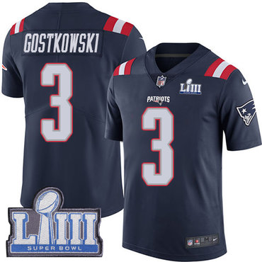 Youth New England Patriots #3 Stephen Gostkowski Navy Blue Nike NFLRush Vapor Untouchable Super Bowl LIII Bound Limited Jersey