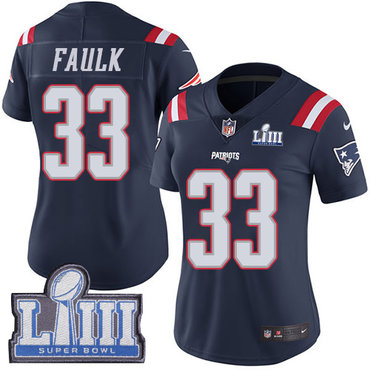 #33 Limited Kevin Faulk Navy Blue Nike NFL Women's Jersey New England Patriots Rush Vapor Untouchable Super Bowl LIII Bound