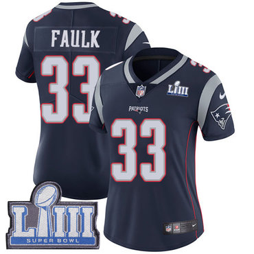 #33 Limited Kevin Faulk Navy Blue Nike NFL Home Women's Jersey New England Patriots Vapor Untouchable Super Bowl LIII Bound