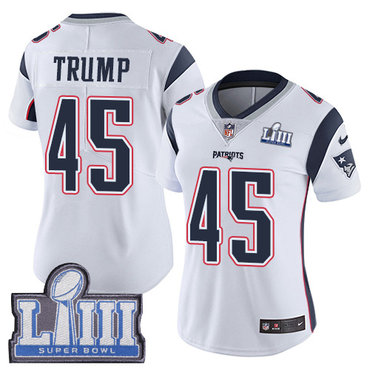 #45 Limited Donald Trump White Nike NFL Road Women's Jersey New England Patriots Vapor Untouchable Super Bowl LIII Bound