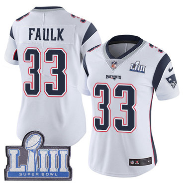 #33 Limited Kevin Faulk White Nike NFL Road Women's Jersey New England Patriots Vapor Untouchable Super Bowl LIII Bound